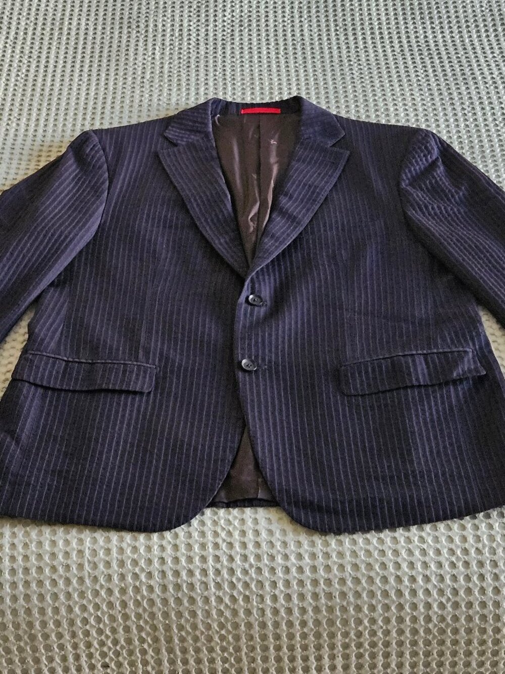 ISAIA Napoli Base S 54 44R Blue Textured Stripe Cotton Wool Blazer